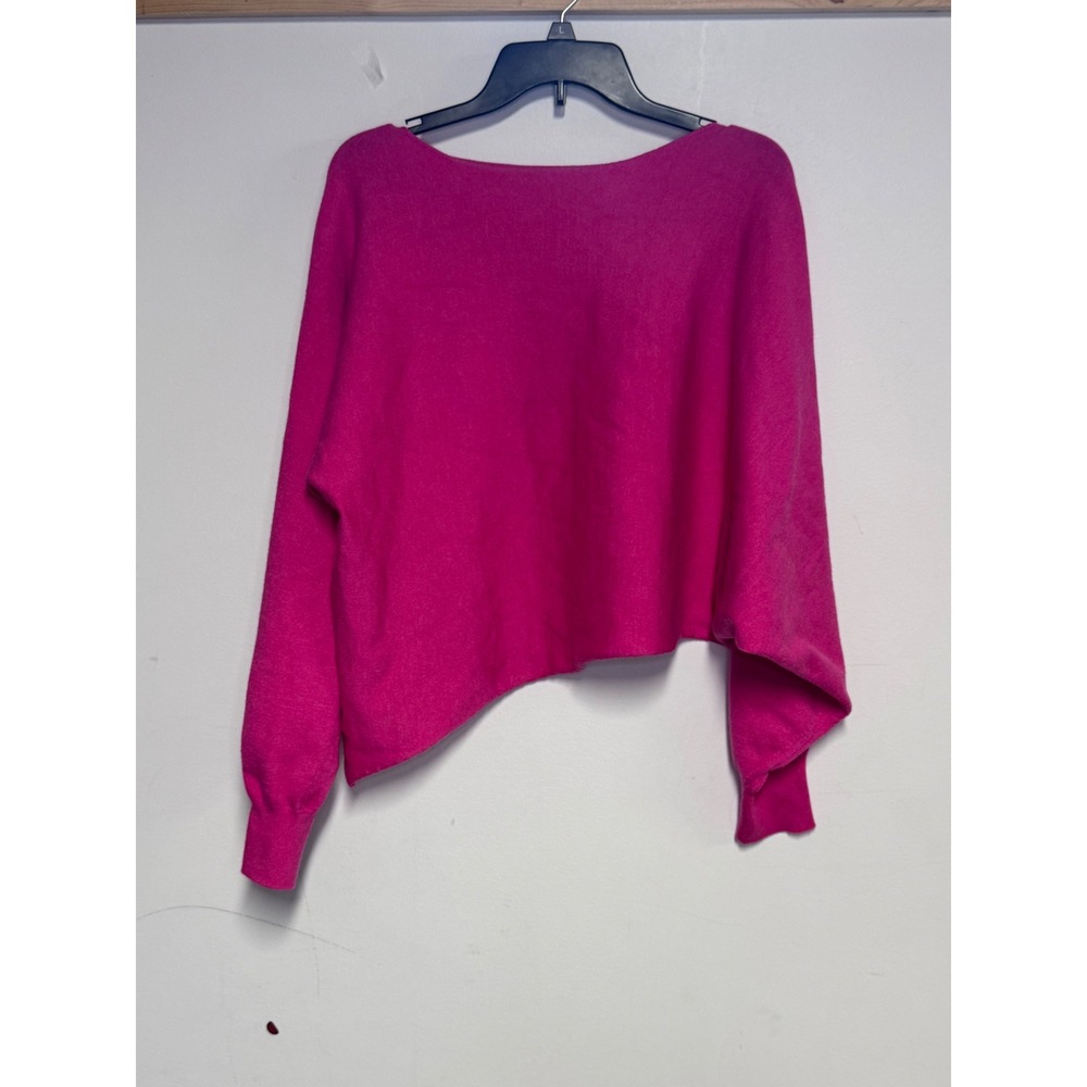 Zenana Womens Hot Pink Asymmetrical Hem Dolman Sleeve Knit Sweater Size M